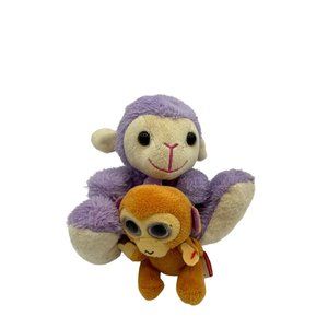 Lot of 2 Monkey Plush Stuffed Animals Purple and Brown 5 inch